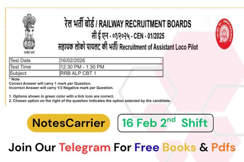 RRB ALP 2026 CBT-1 Question Paper in Hindi 16 March 2026 Shift-2 | Previous Year Paper 2026