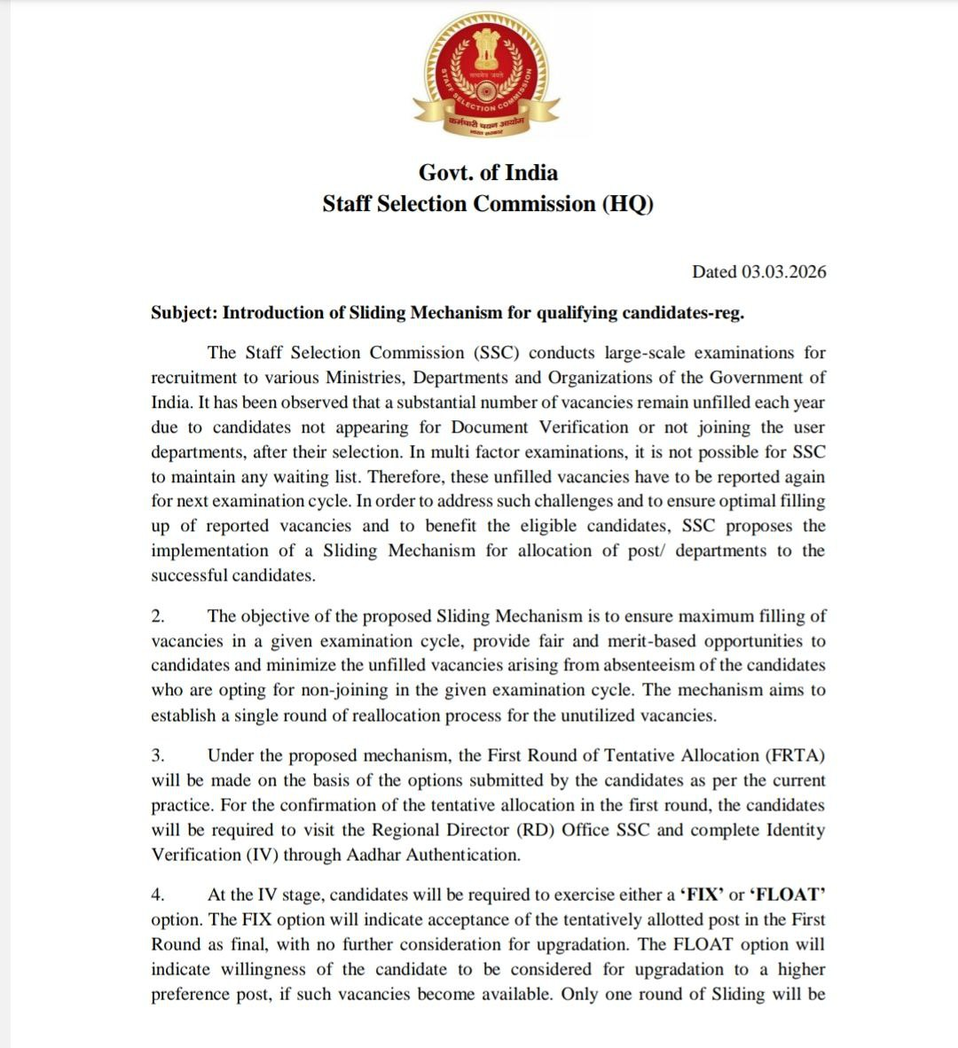 SSC Sliding Mechanism 2026
